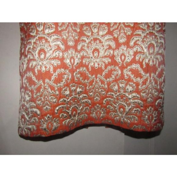 David Meister Orange With Metallic Floral Brocade Print Silk With A Halter Top - Picture 4 of 12